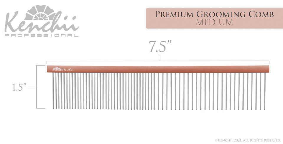 Kenchii™ Premium Satin Rose Gold Grooming Comb - Medium - 7.5"