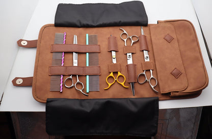 GSH Leather Roll Up Scissor Case Holds 6 Shears